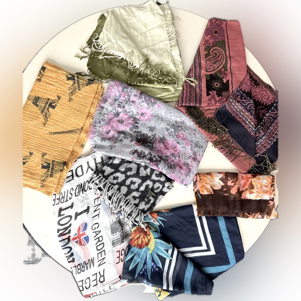 8️⃣Lot of 8 Random Scarves/Wraps/ Shawls-Varying Materials/Brands/Colors/Sizes